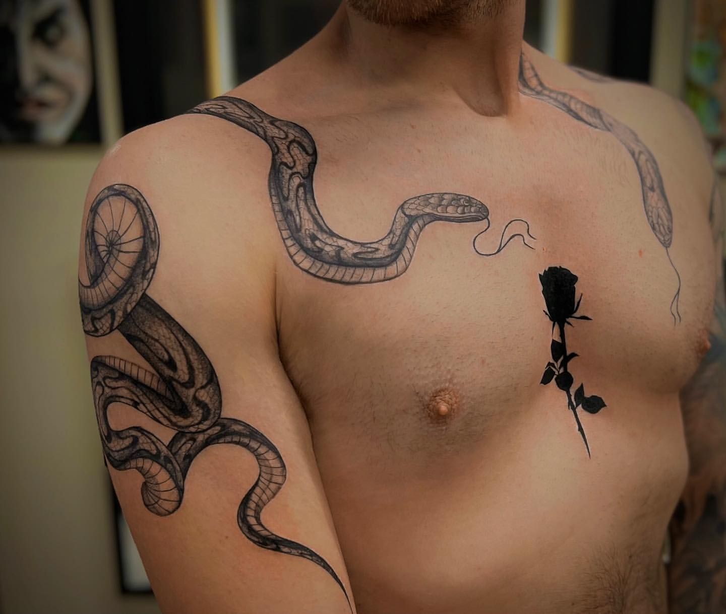 Snakes and Rose Tattoo by Anastasiya at Silver Ghost Tattoo in Edmonton Alberta Canada