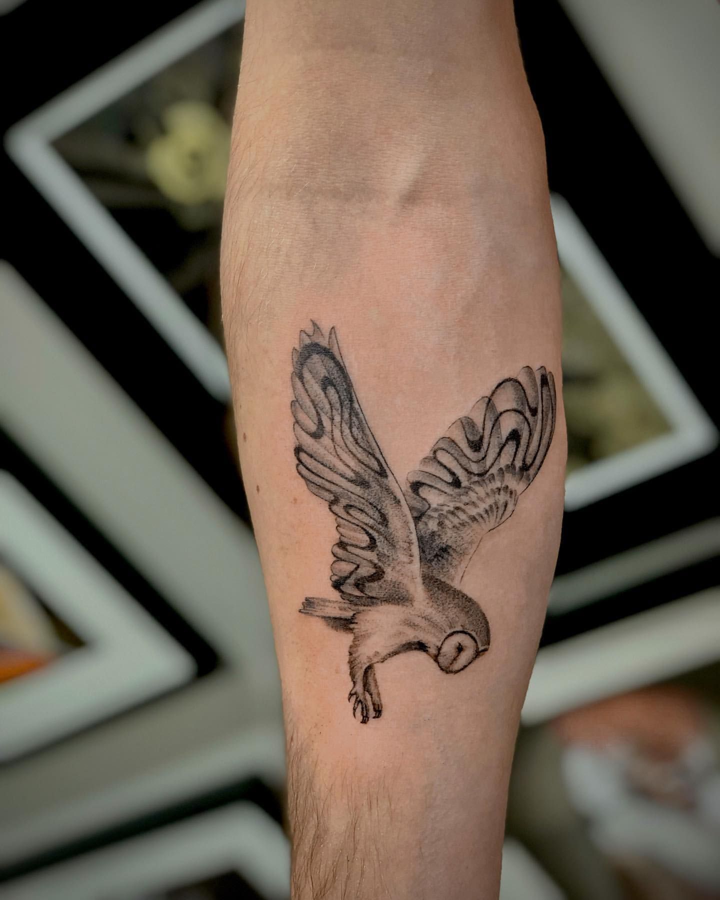 Owl Tattoo by Anastasiya at Silver Ghost Tattoo in Edmonton Alberta Canada