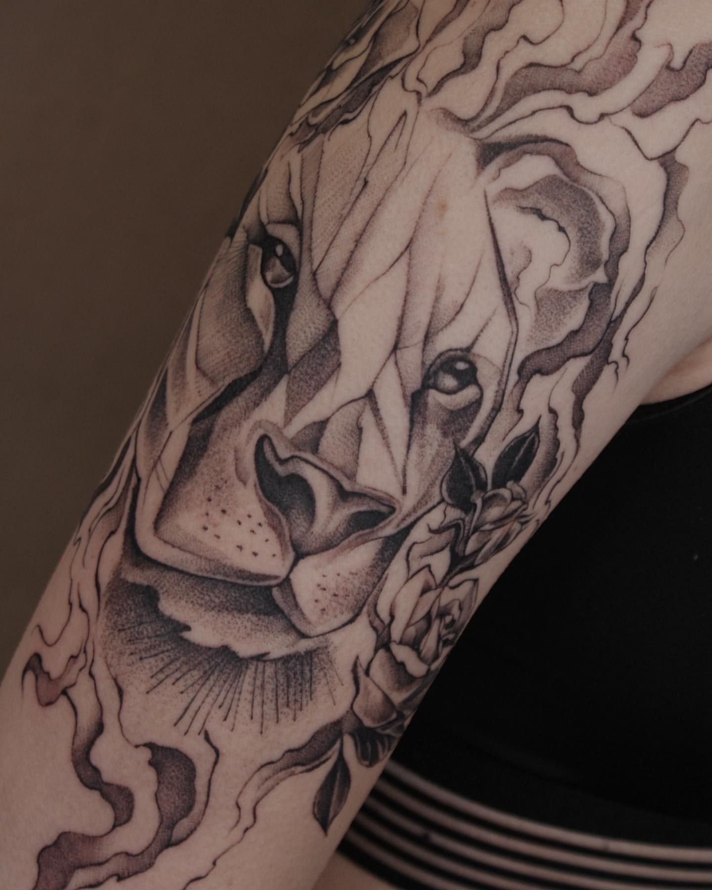 Lion Tattoo by Liza Kruk at Silver Ghost Tattoo in Edmonton Alberta Canada