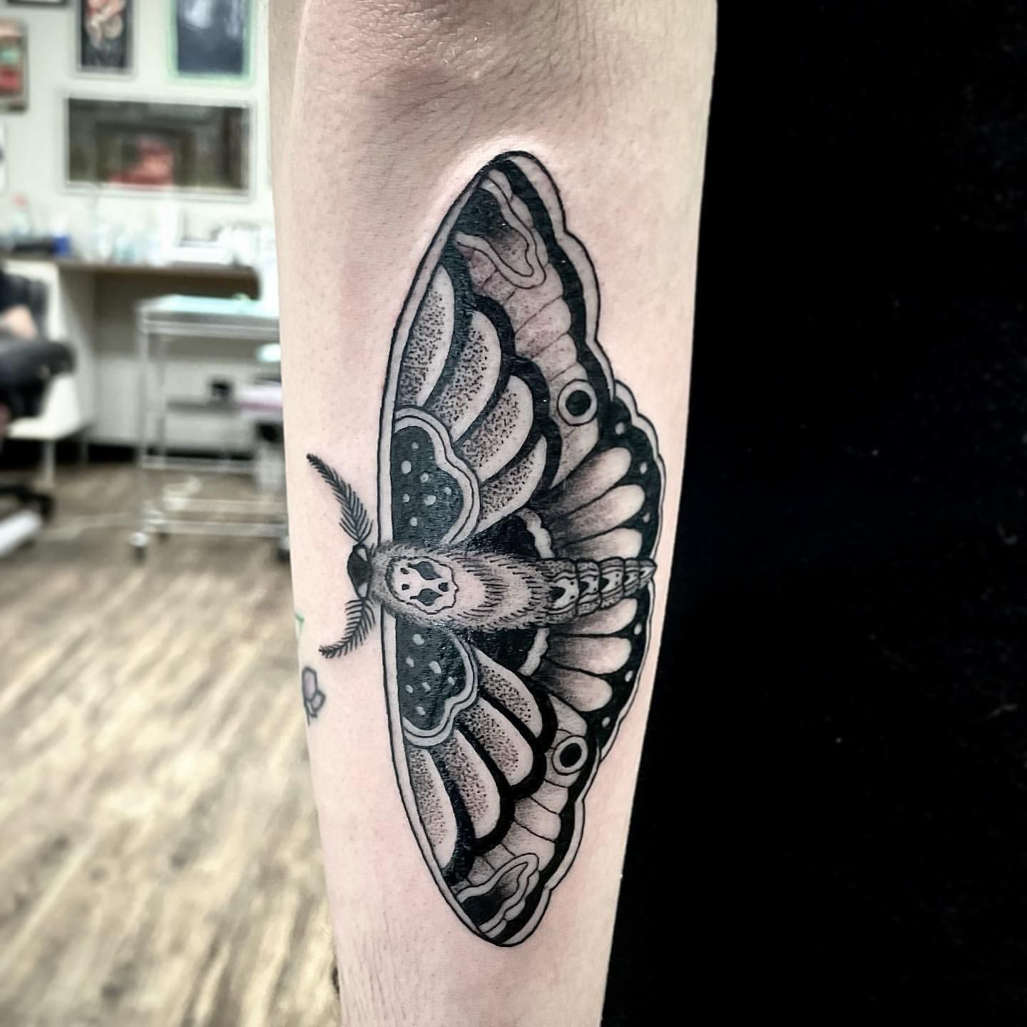 Death Moth Tattoo by Jess Alther at Black Gold Tattoo Co in Edmonton Alberta Canada