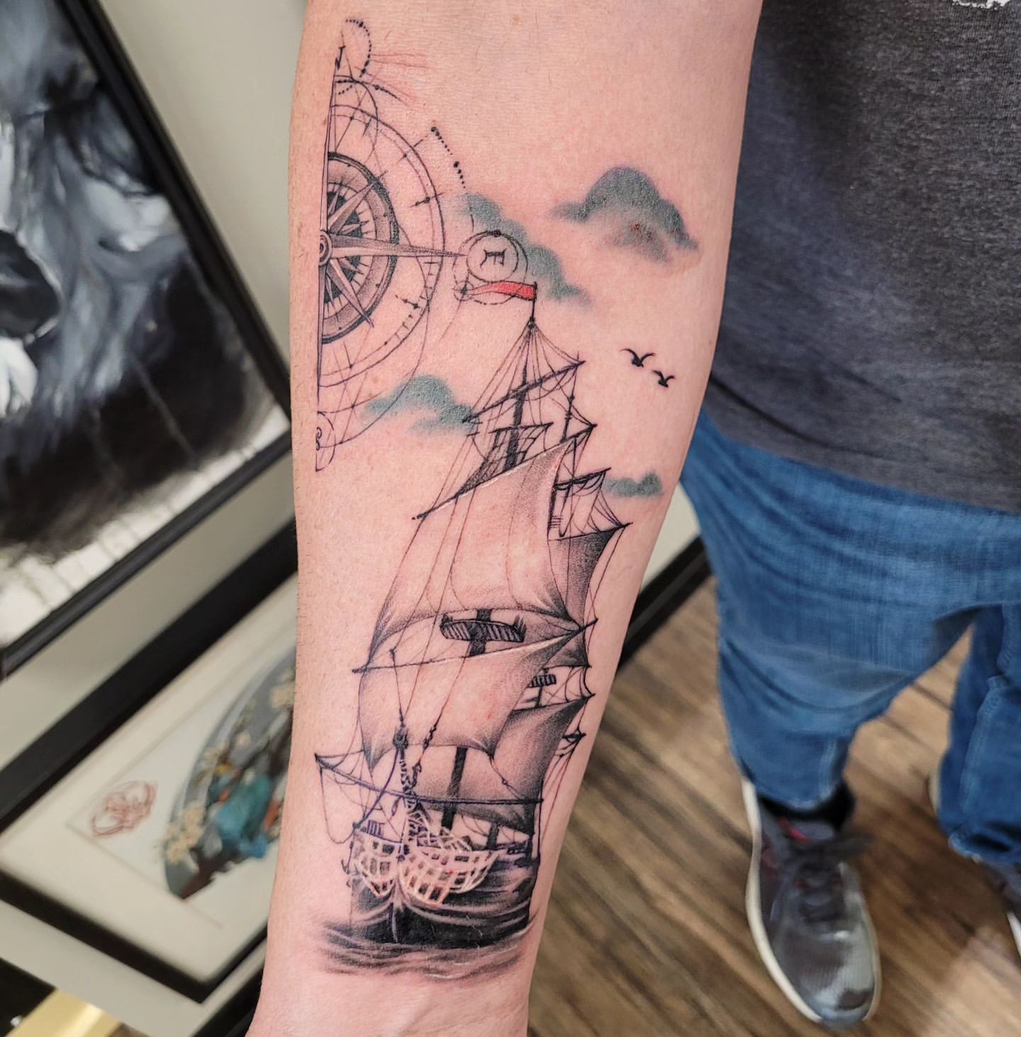 Ship Tattoo by Ian Wang at Black Gold Tattoo Co in Edmonton Alberta Canada