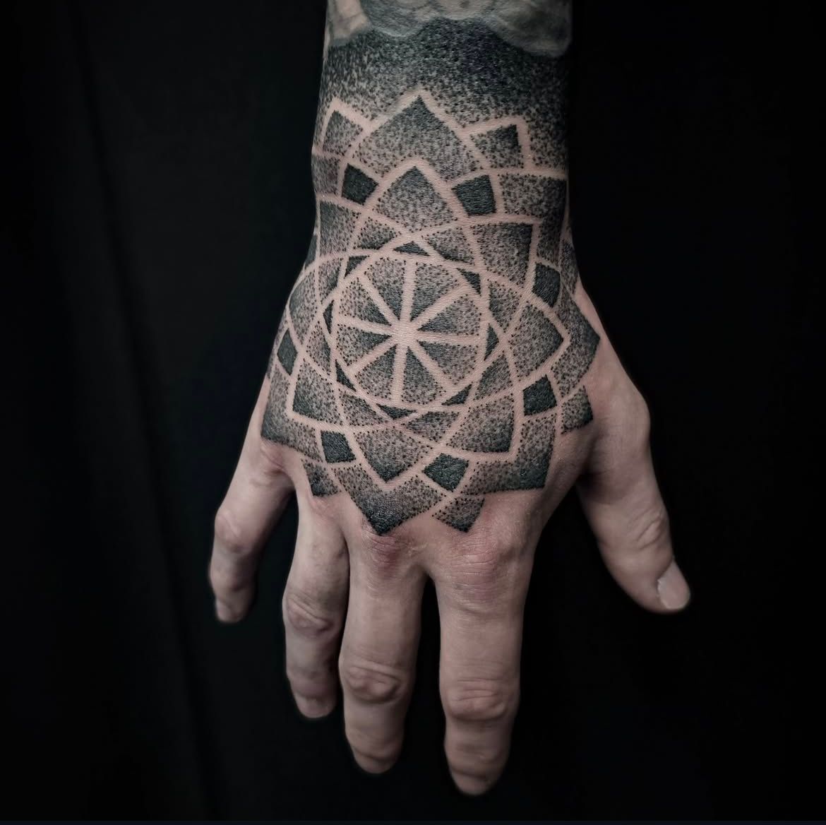 Dotwork Mandala Tattoo by Alex Arnautov at Black Gold Tattoo Co in Edmonton Alberta Canada