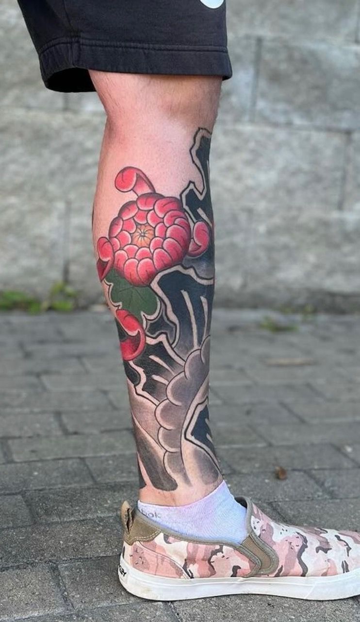 Chrysanthemum Tattoo by Curt Semeniuk at Crimson Empire Tattoo in Edmonton Alberta Canada