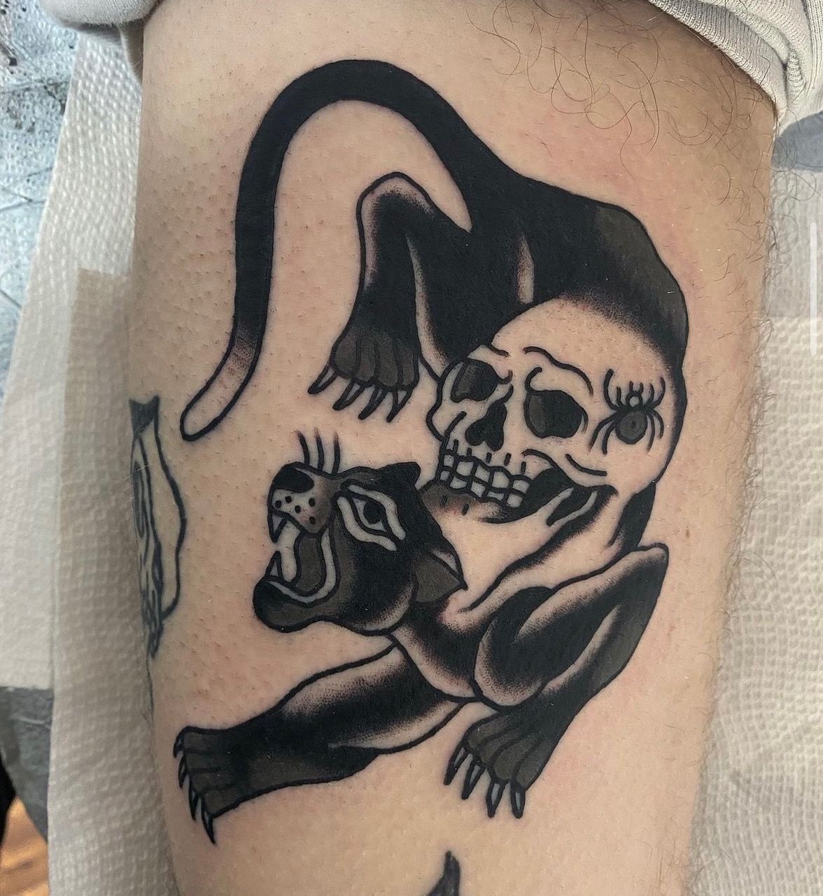 Panther and Skull Tattoo by JD Pezderic at Silver Ghost Tattoo in Edmonton Alberta Canada