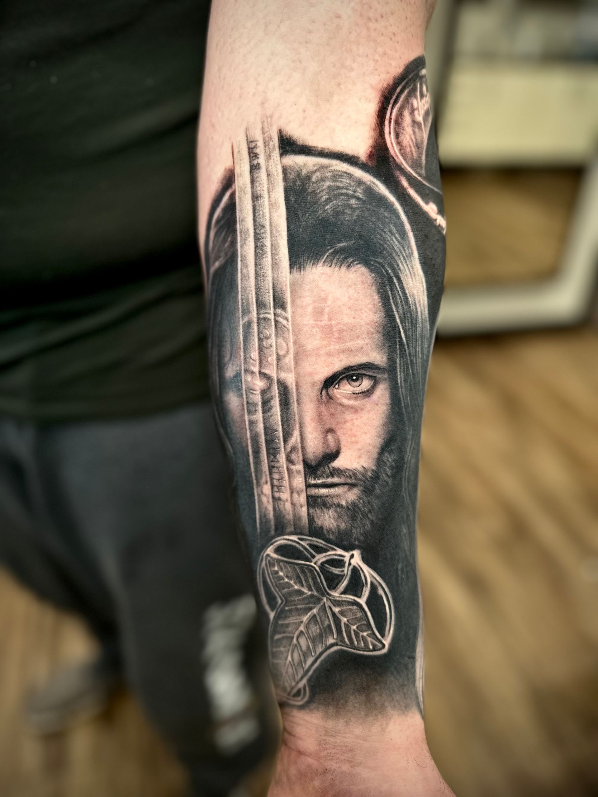 Aragorn Tattoo by Jackson Sukhov at Black Gold Tattoo Co in Edmonton Alberta Canada