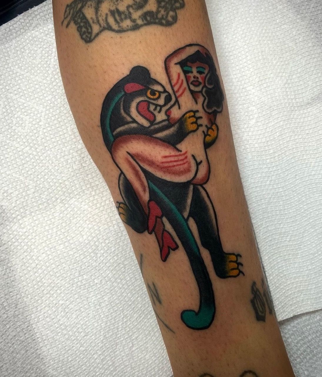 Panther and Lady Tattoo by JD Pezderic at Silver Ghost Tattoo in Edmonton Alberta Canada