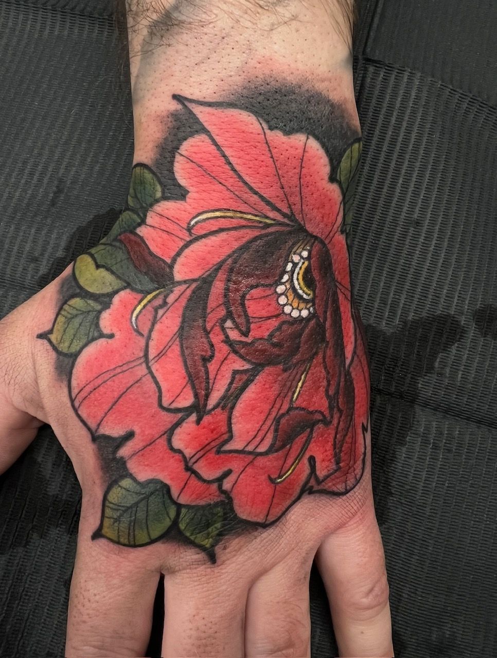 Peony Tattoo by Kevin Sherritt at Black Gold Tattoo Co in Edmonton Alberta Canada