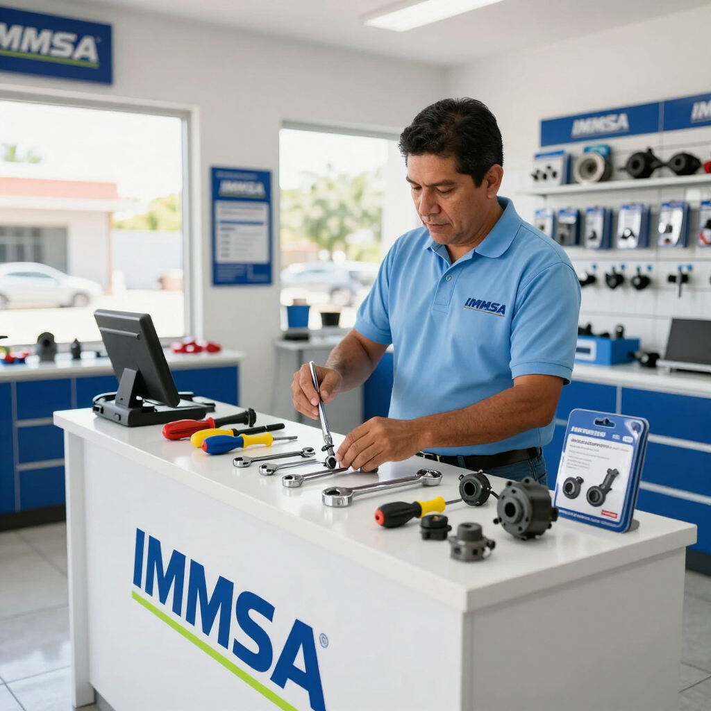 T&eacute;cnico IMSSA mostrando refacciones originales y herramientas