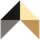Abstract geometric logo with black, gray, cream, and tan chevrons forming a peak shape