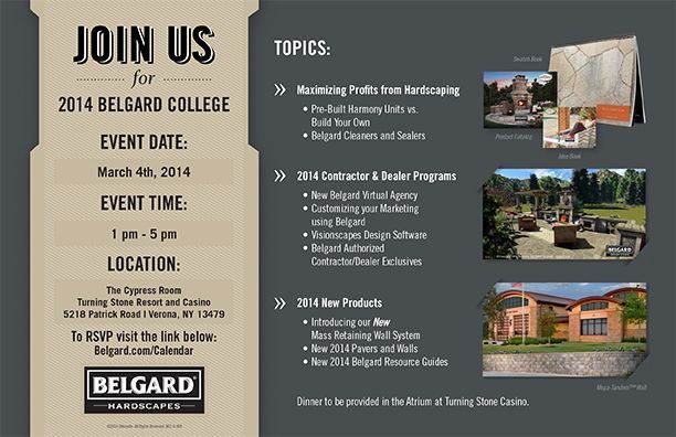 A poster that says join us for 2014 belgard college