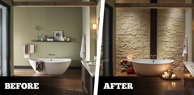 A before and after photo of a bathroom with a bathtub