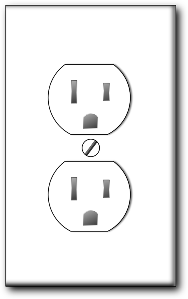 A black and white drawing of an electrical outlet on a white wall.
