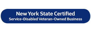A blue button that says new york state certified service-disabled veteran-owned business