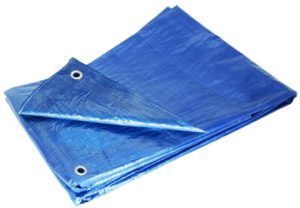A blue tarp is laying on a white surface.
