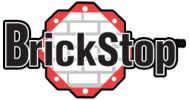 BrickStop logo with bold black text over a red octagonal brick border