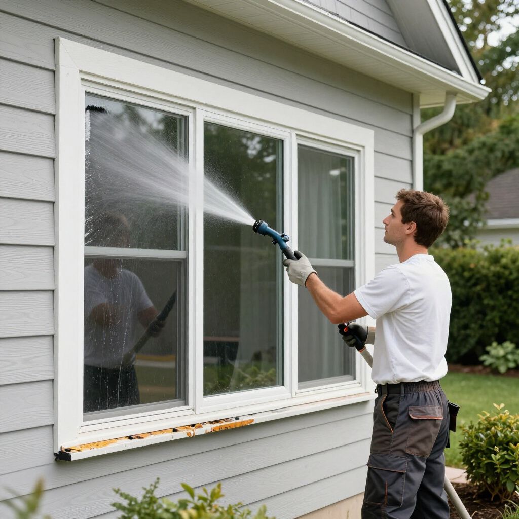 Exterior window cleaning service for Irvine home using purified water system