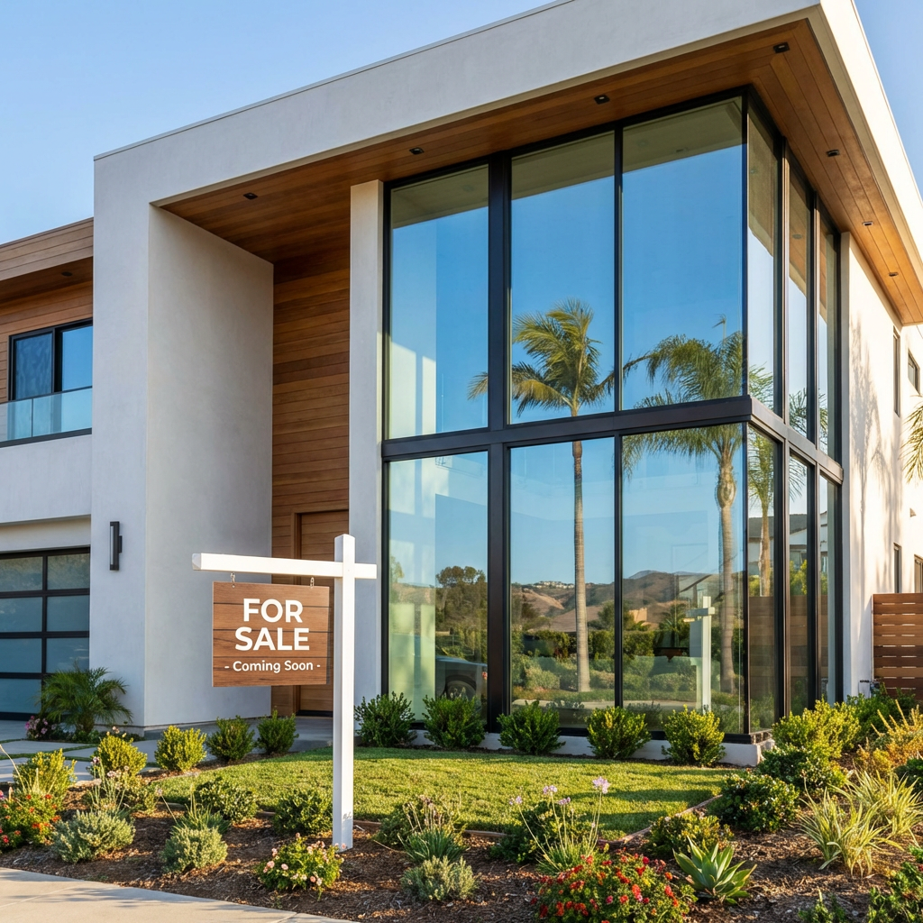 Sparkling clean windows on an Irvine home listed for sale in Orange County