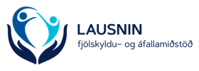 Logo for Lausnin: two stylized figures rising from cupped hands, with text 