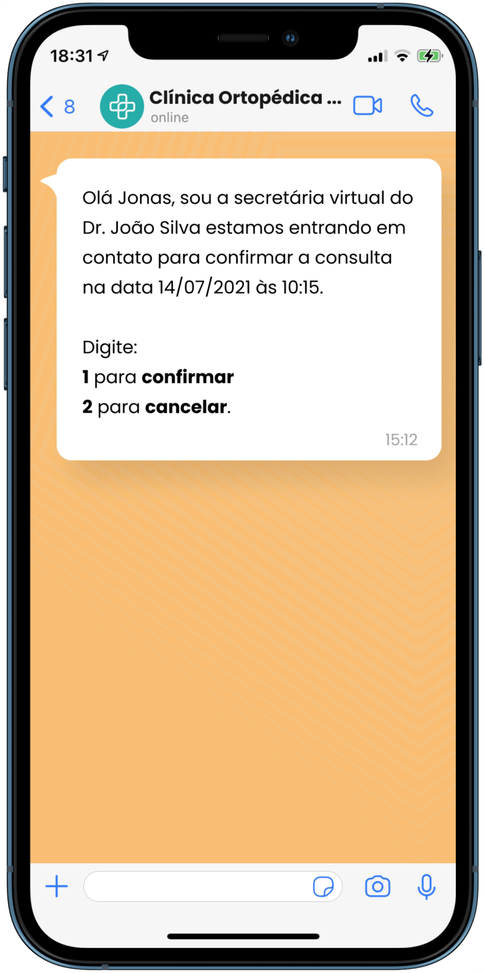 Tela do smartphone com uma mensagem da 