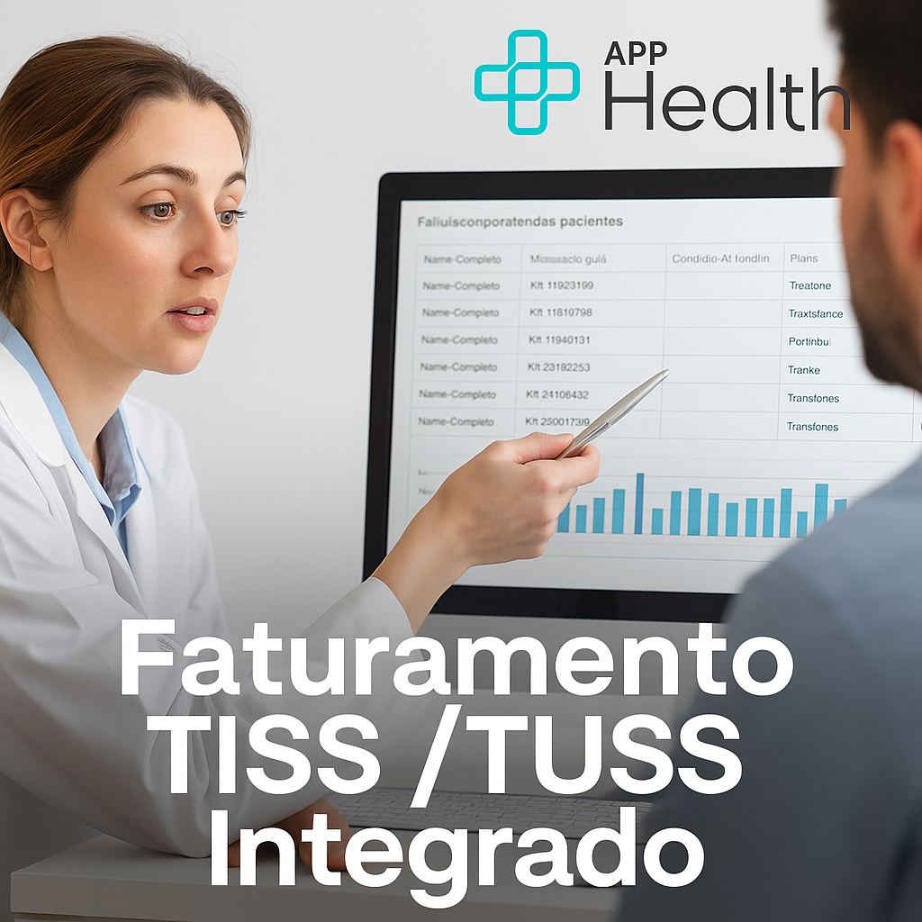 O médico aponta para os dados na tela, discutindo 