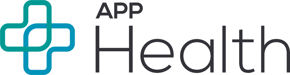 Logotipo de um aplicativo de sa&uacute;de App Health. Uma cruz verde e azul com o texto "APP Sa&uacute;de" em cinza.