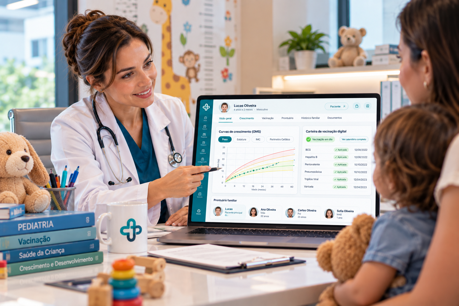 Prontuário pediátrico do App Health exibindo curvas de crescimento da OMS