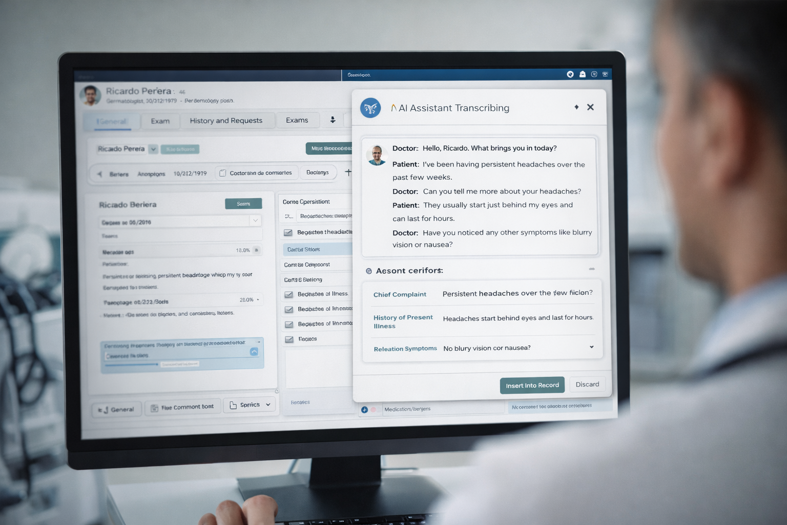Interface de inteligência artificial integrada ao prontuário eletrônico médico com transcrição automática de consulta