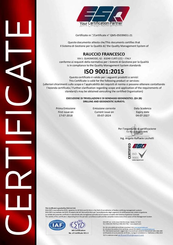 certificazione UNI EN ISO 9001:2008 Rauccio