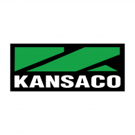 Logotipo de Kansaco con forma geométrica verde y texto blanco en negrita sobre fondo negro.