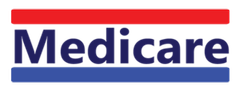 Medicare logo with red and blue bars above and below the word