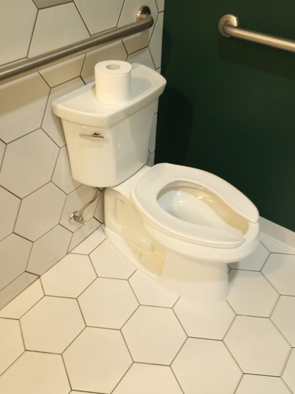 A toilet with a roll of toilet paper on top of it