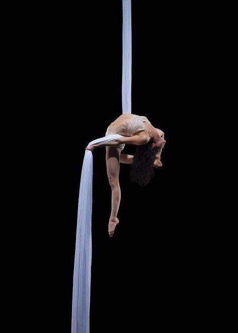 Aerial silks performance, acts, performers, entertainers, for Milanus Circus, Miami, FL.