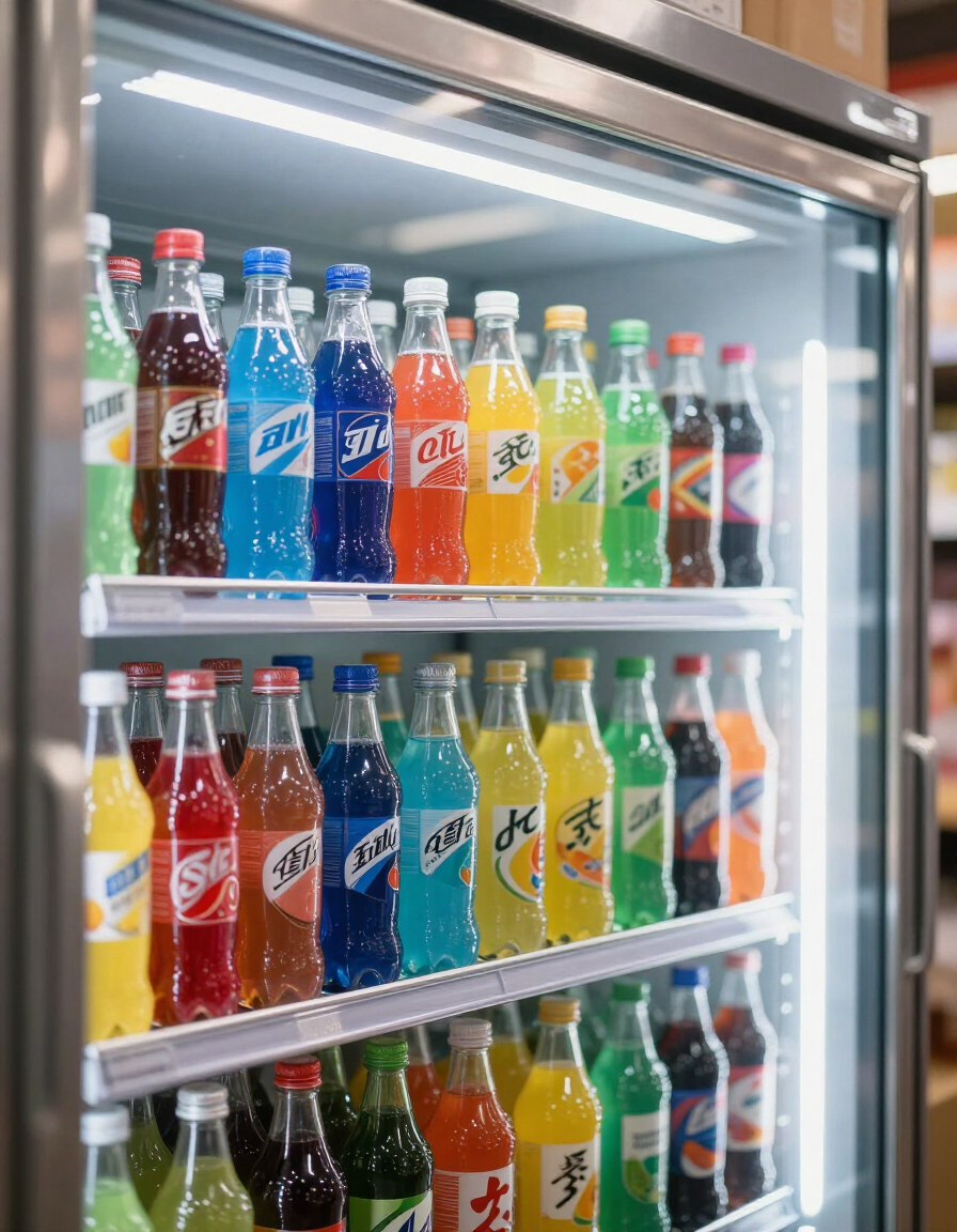 Retail cooler stocked with Orca Beverage bottles