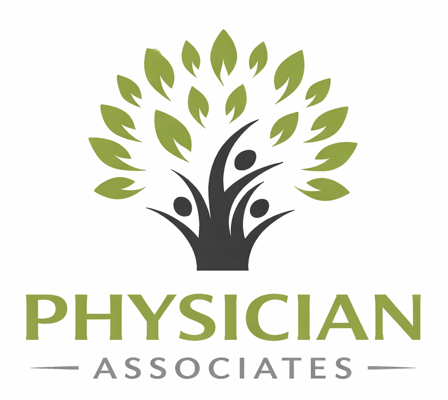 Logo for Beckley Area Medical Clinic featuring a stylized tree with human figures in its trunk.