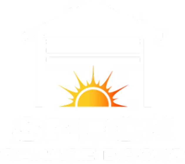 A white, stylized graphic of a sun rising over a structure, with text below reading