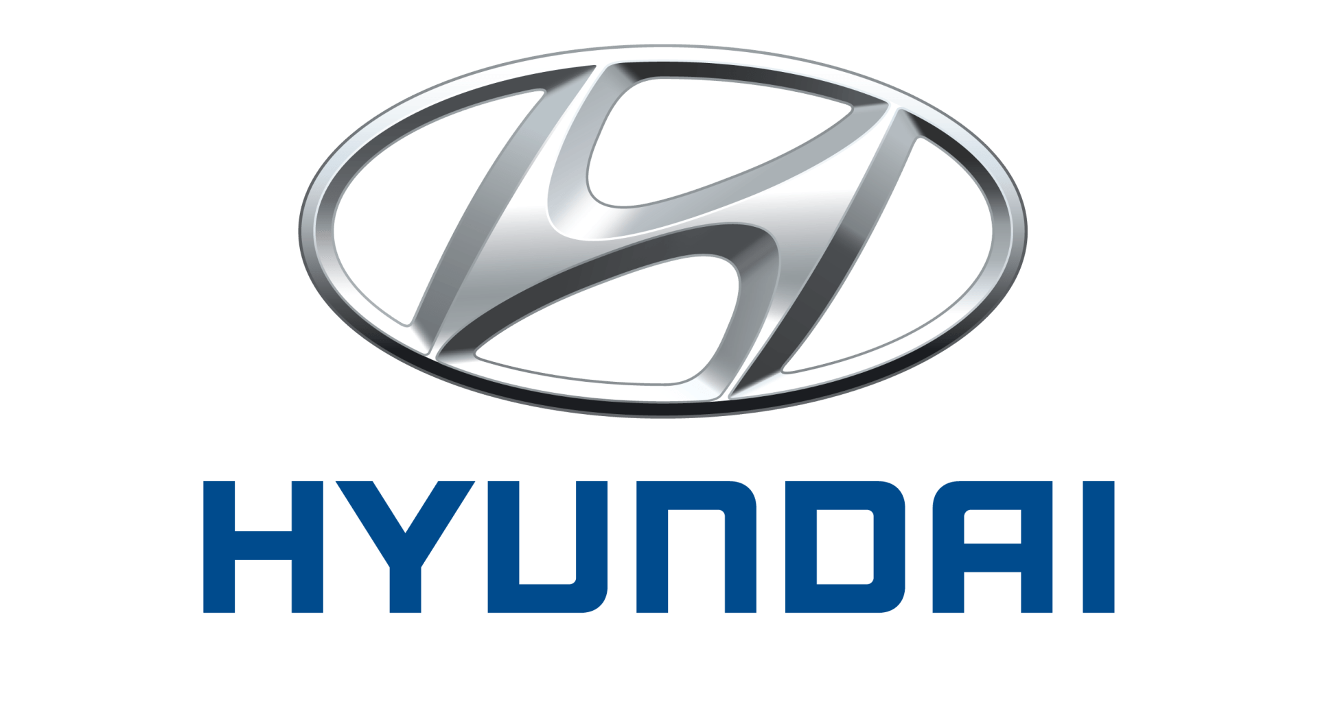 Hyundai logo with silver emblem inside an oval, and blue