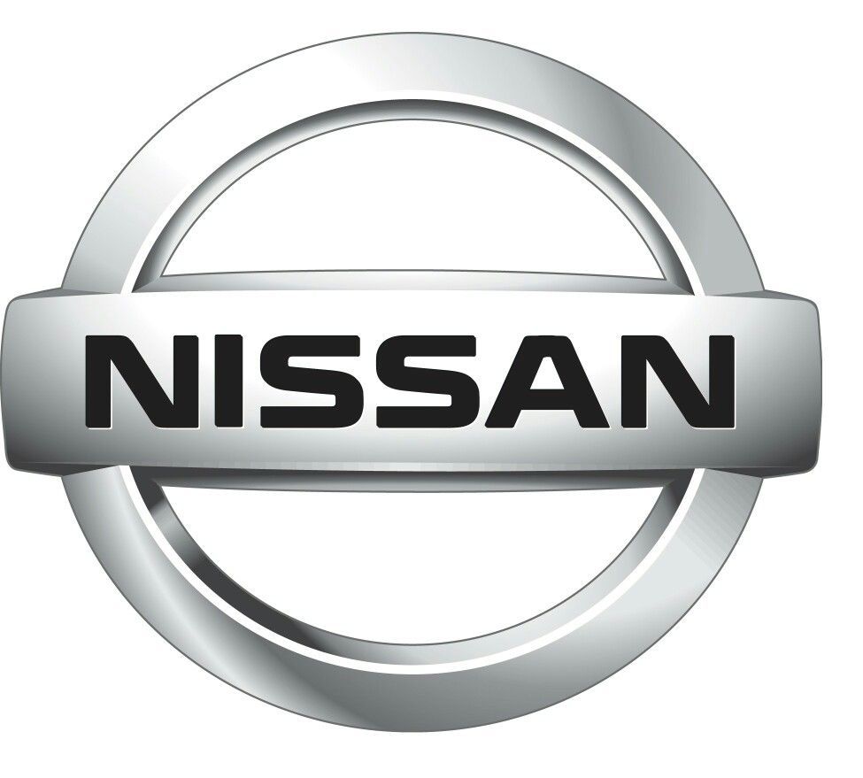 Nissan logo: Silver, circular emblem with