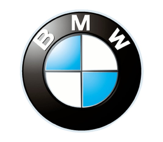 BMW logo: Black circle with blue and white quadrants,