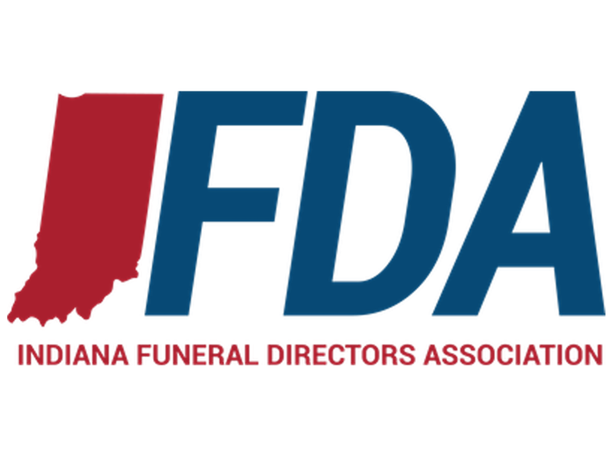 Indiana Funeral Directors Association logo with red Indiana silhouette and blue FDA letters
