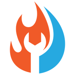 Une flamme orange et bleue avec une clé au milieu.