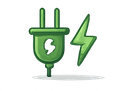 A green electrical plug icon paired with a green lightning bolt symbol.