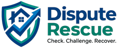 The Dispute Rescue logo features a shield icon with a house and an upward arrow, next to the company name and tagline.