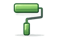A green paint roller with a matching handle, depicted as a simple, flat digital illustration.
