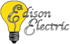 Logo for Edison Electric featuring a yellow light bulb with the company name written in silver script.