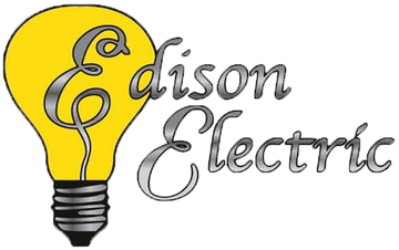 Logo for Edison Electric featuring a yellow light bulb with the company name written in silver script.