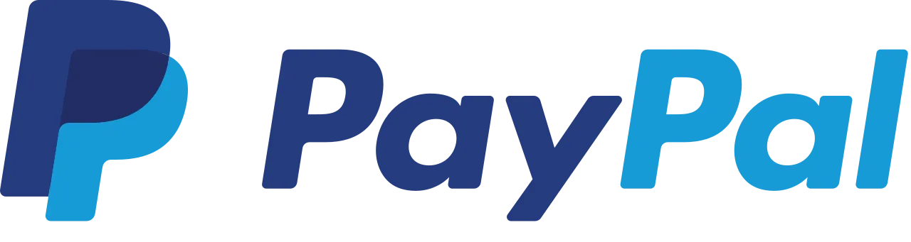 PayPal logo in blue with stylized “P” icon on a white background