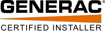 Generac Certified Installer logo featuring black text above an orange horizontal wedge.