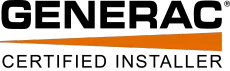 Generac Certified Installer logo featuring black text above an orange horizontal wedge.