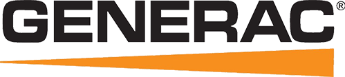 The Generac logo with black text above a horizontal orange triangle pointing to the right.