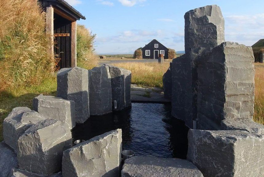 Geothermal Basalt stone hot bath at torfhus retreat